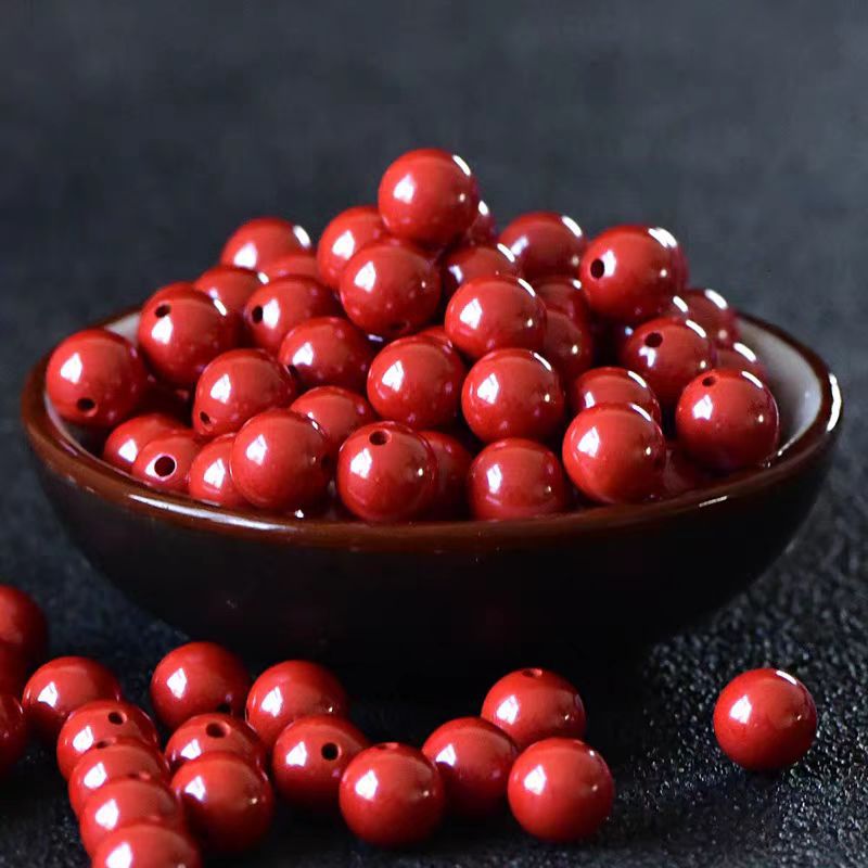 Natural Raw Mineral Cinnabar Loose Beads Purple Gold Sand Round Beads Imperial Red Sand Bracelet Beads Loose Beads Cultural Toys with Beads