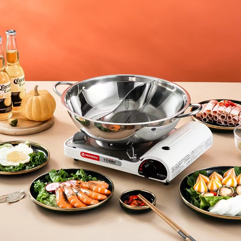 304 Stainless Steel Hot Pot Basin Little Sheep Yuanyang Pot Extra Thick Clear Soup Pot Two Flavor Separated Pot Double Ears Hot Pot with Lid