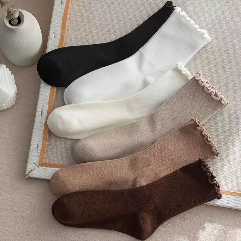 Socks Women's Mid-Calf Spring & Fall Sexy Fungus Lace Ins Japanese Style Versatile Pile Autumn and Winter Jk Women's Socks