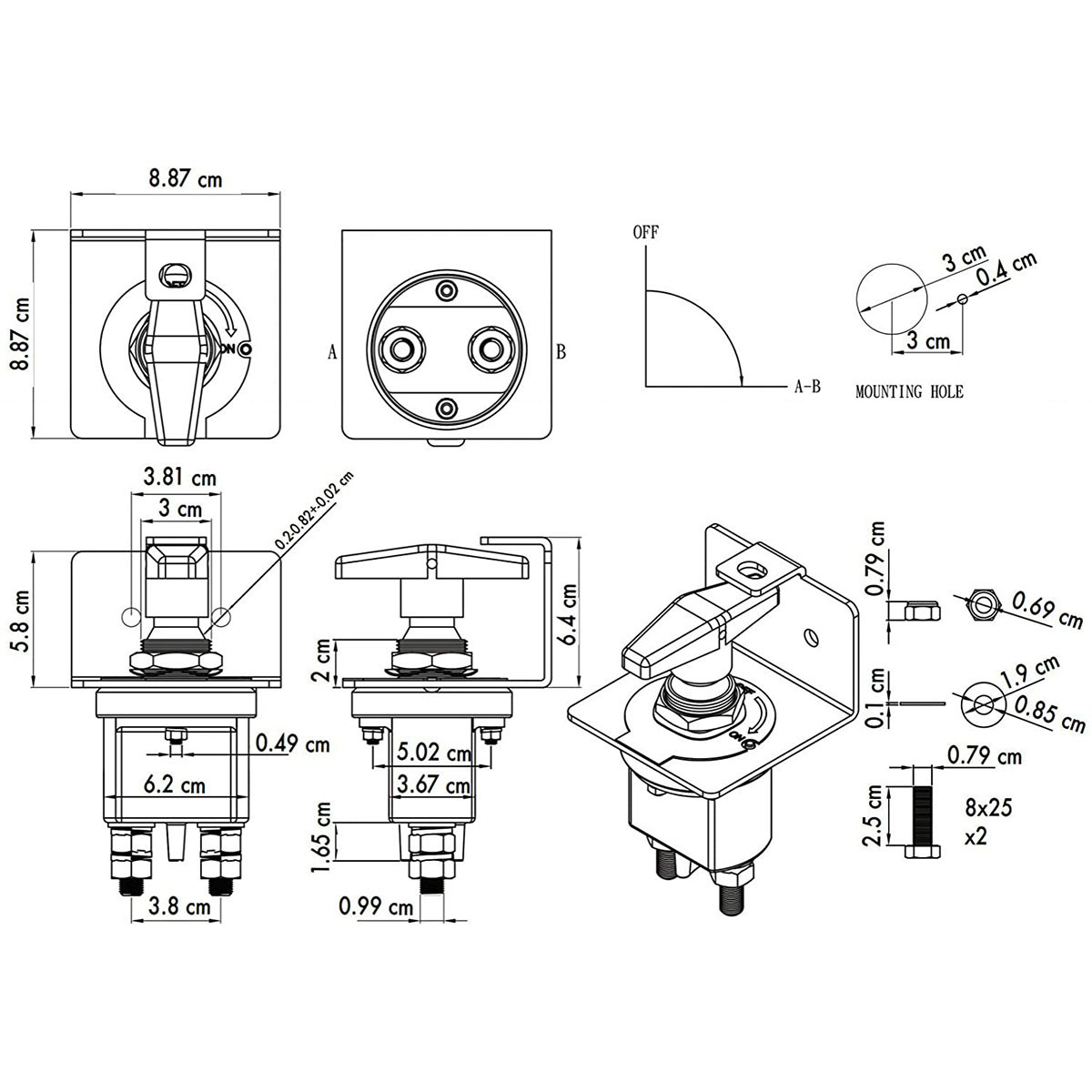 20247 cross-border hot sale yacht RV battery power off switch with locking panel power master switch