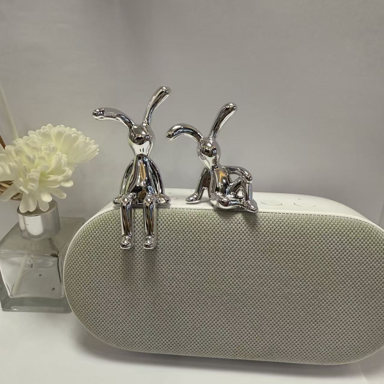 High-End Electroplated Plastic Rabbit Ornaments for Living Room, Car, Sitting Long-Eared Rabbit, Tv Cabinet, Room Decoration Gifts