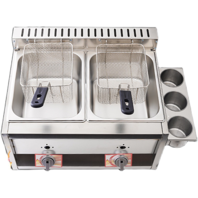 Gas Fryer Commercial Stall Gas Liquefied Gas Fried Skewers Equipment Frying Stove Dough Sticks Machine Fried Desktop Double Cylinder Pot