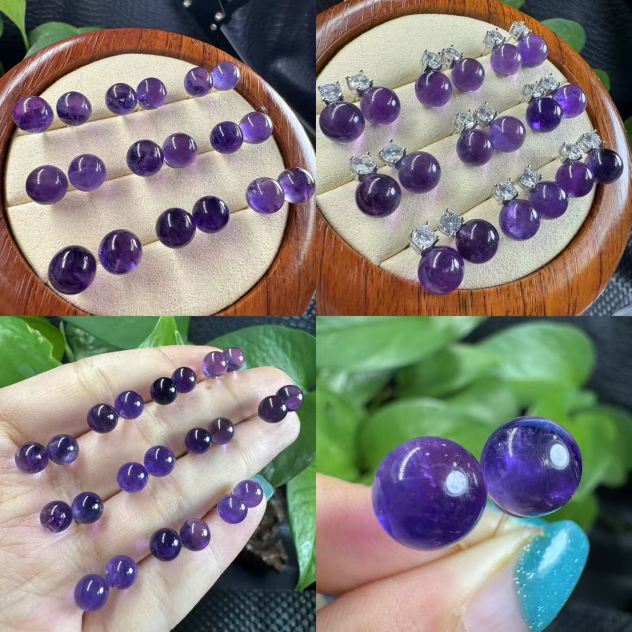 Натуральные аметистовые серьги, простые серьги в виде круглых бусин, серебряная оправа S925, доступные для оптовой продажи