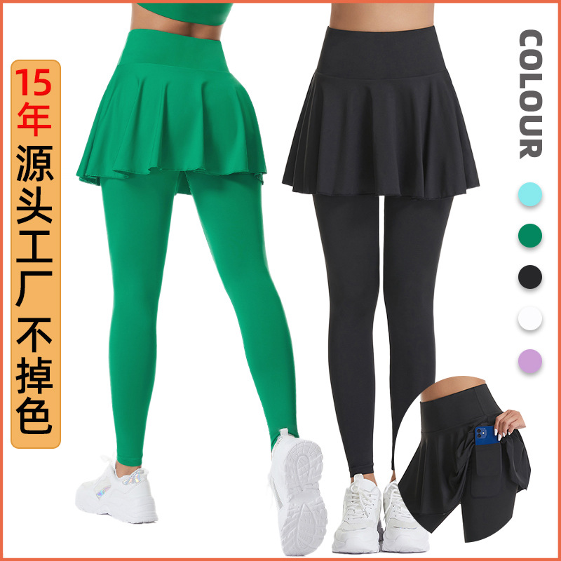 Silk Pattern Cross-Border Pleated Yoga Skirt Pants for Women, Autumn and Winter Anti-Exposure Sports Skirt, High-Waisted Butt-Lifting Fitness Tennis Skirt