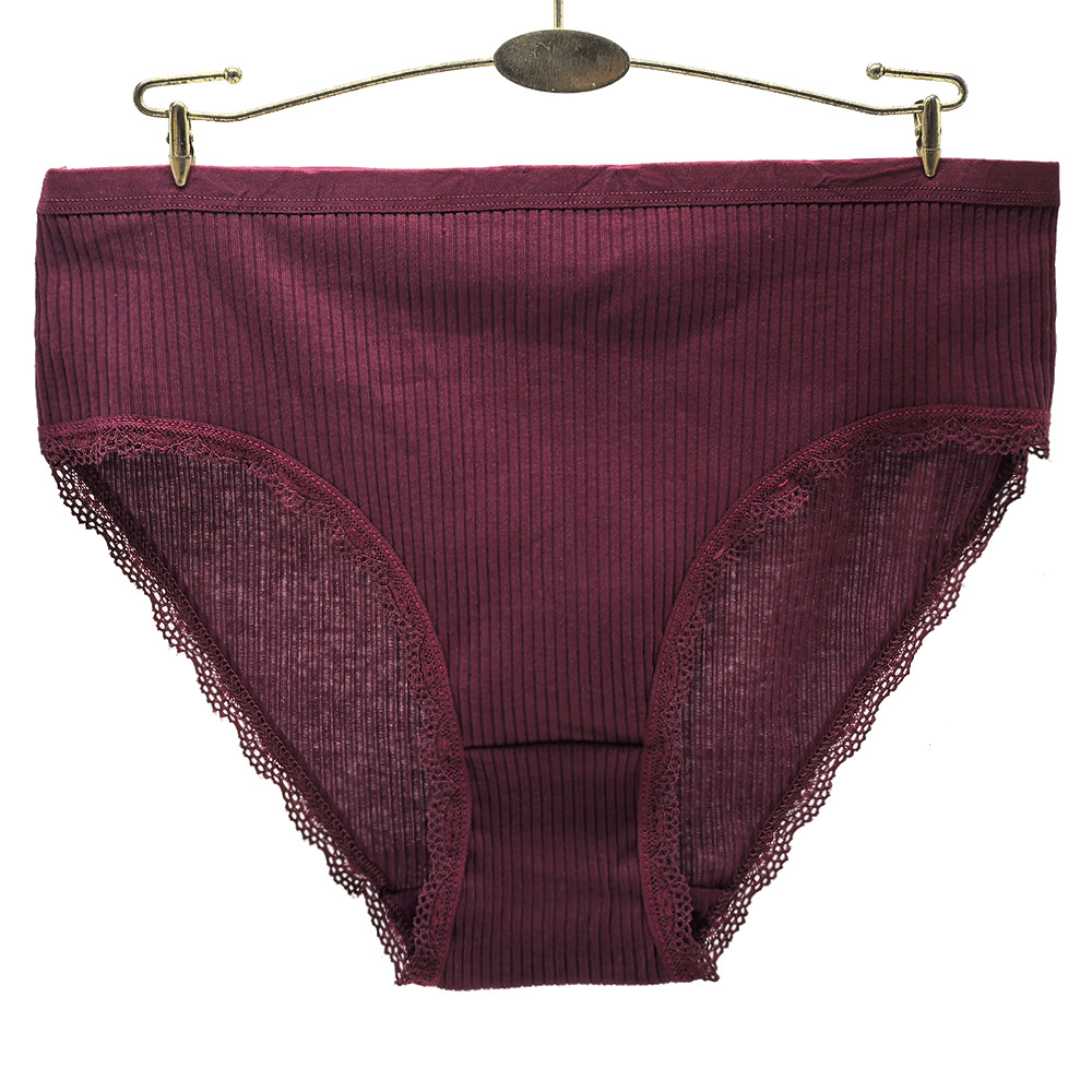 Europe and the United States foreign trade cross-border women's underwear waist comfortable thread cotton lace solid color plus size mommy briefs