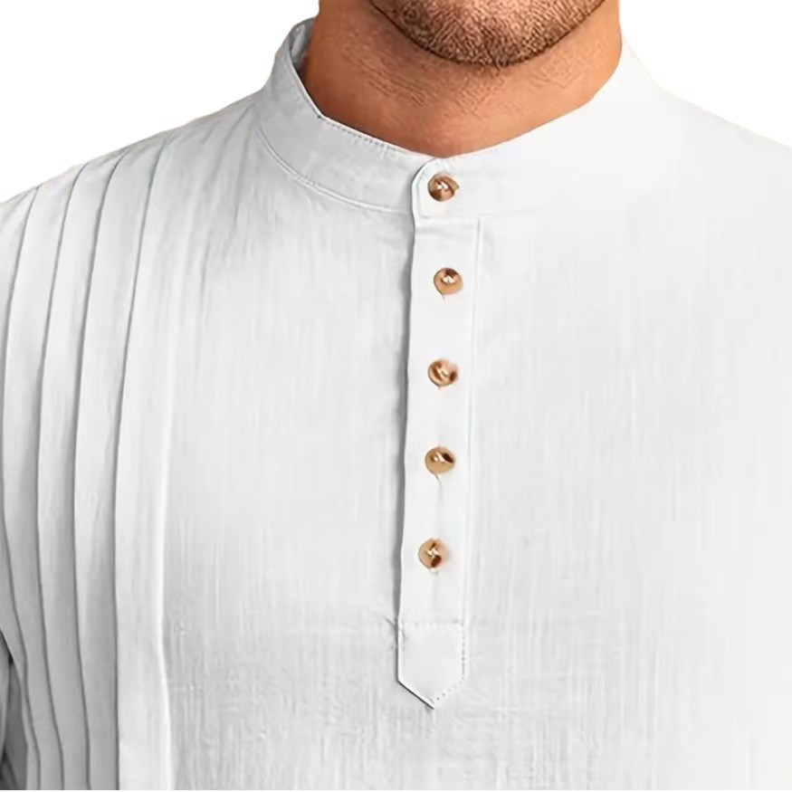 2025 New Muslim Middle Eastern Arab Malaysia Men's Button Cotton and Linen Shirt Muslim Robe