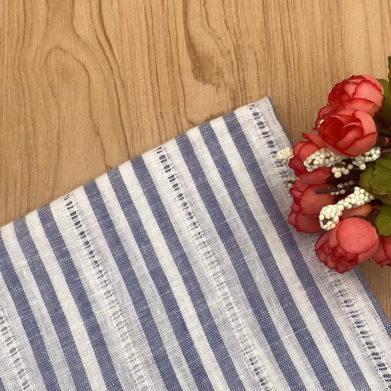L/R hemp cotton blue and white striped knit yarn-dyed fabric hollow shirt fabric spring and summer new factory direct supply