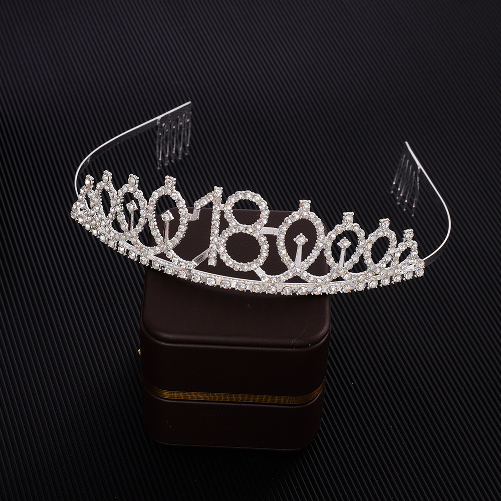 European and American party year-old digital birthday crown rhinestone headband ball hair accessories non-slip cake decoration alloy headband