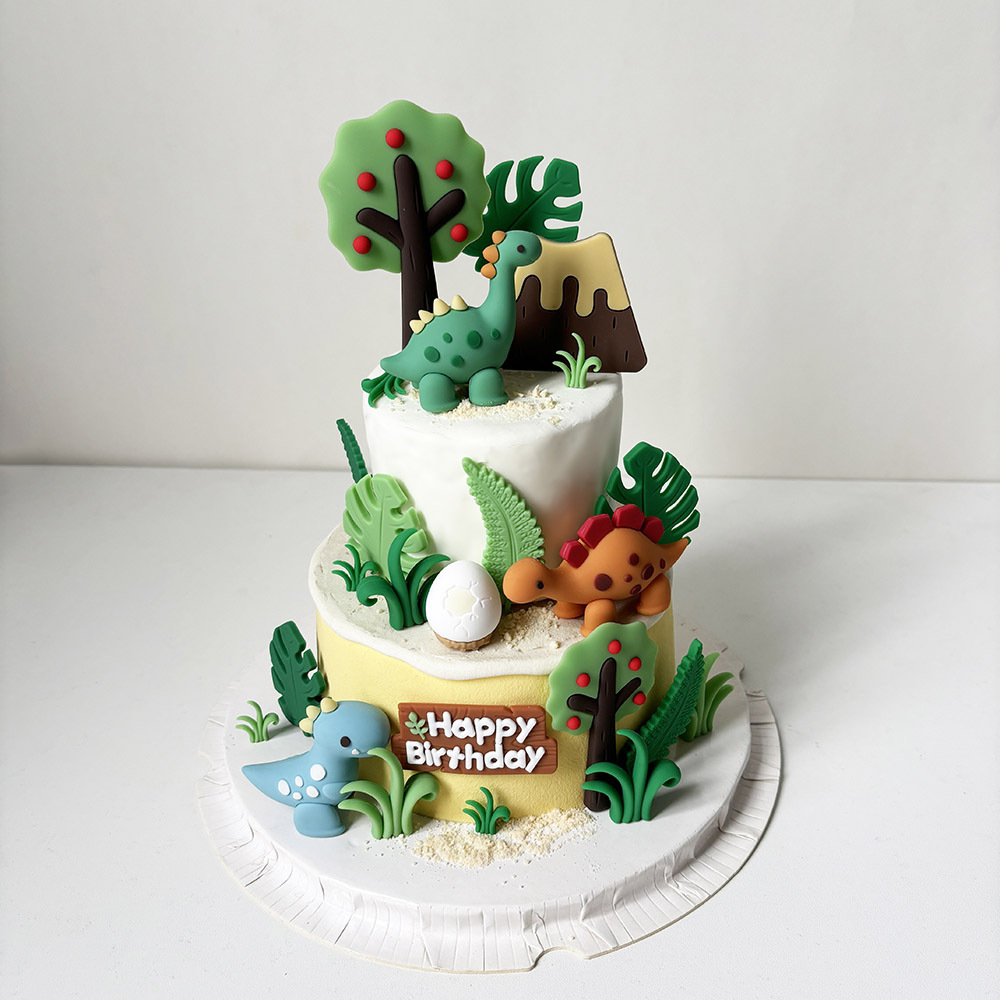 Soft Glue Baking Cake Decoration Ornaments Dinosaur Forest Leaves Fruit Tree Dinosaur Egg Grass Volcano Soft Glue Plug-In