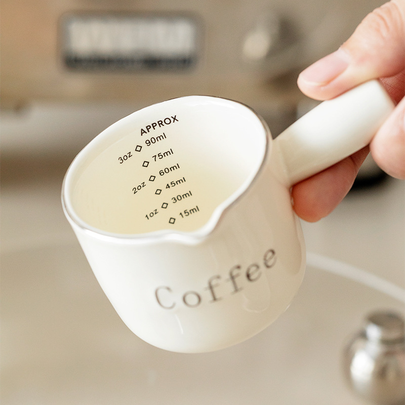 Creative ceramic small Milk Cup with handle scale mini coffee shop appliance espresso milk can cup measuring cup