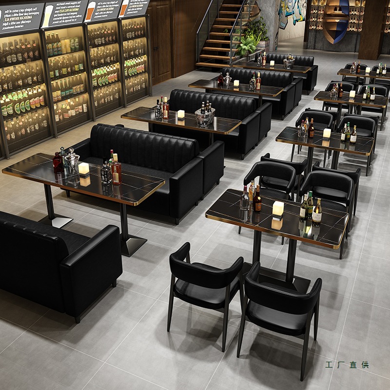 Bar Clear Bar Booth Table and Chair Combination Dessert Milk Tea Shop Cafe Western Restaurant Barbecue Hot Pot Restaurant Retro Sofa