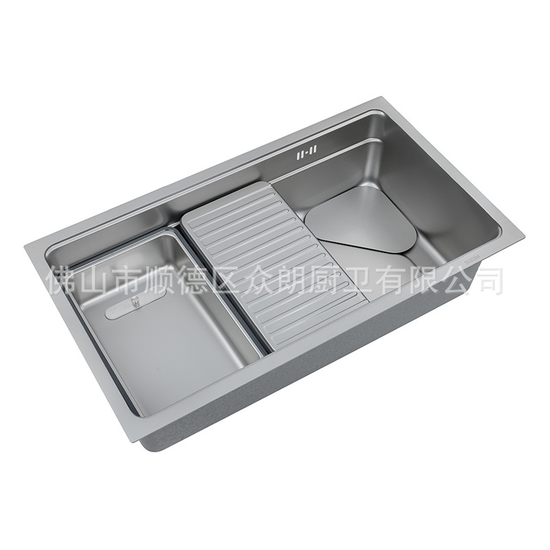 Zhonglang Japanese Style 304 Stainless Steel Brushed Embossed Nano Gray Large Single Tank Thick Edge Stretch Sink Vegetable Basin 7643