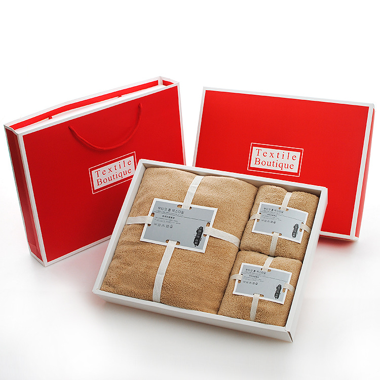 Towel and Bath Towel Gift Set, Three-Piece Set, Return Gift with Embroidered Logo, Birthday Banquet, Wedding Celebration, Souvenir Gift, Double Happiness Character Towel