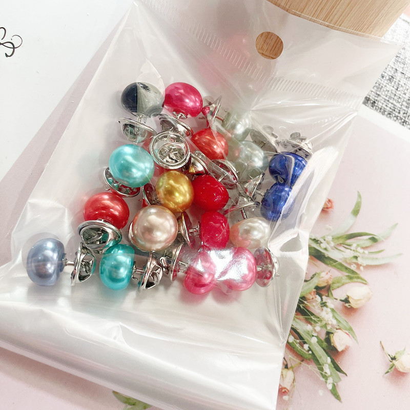 Small Fragrant Style Seam-free Button Shirt Anti-glare Nail Button Colorful Stab Needle Pearl Button Nail-free All-match Buckle