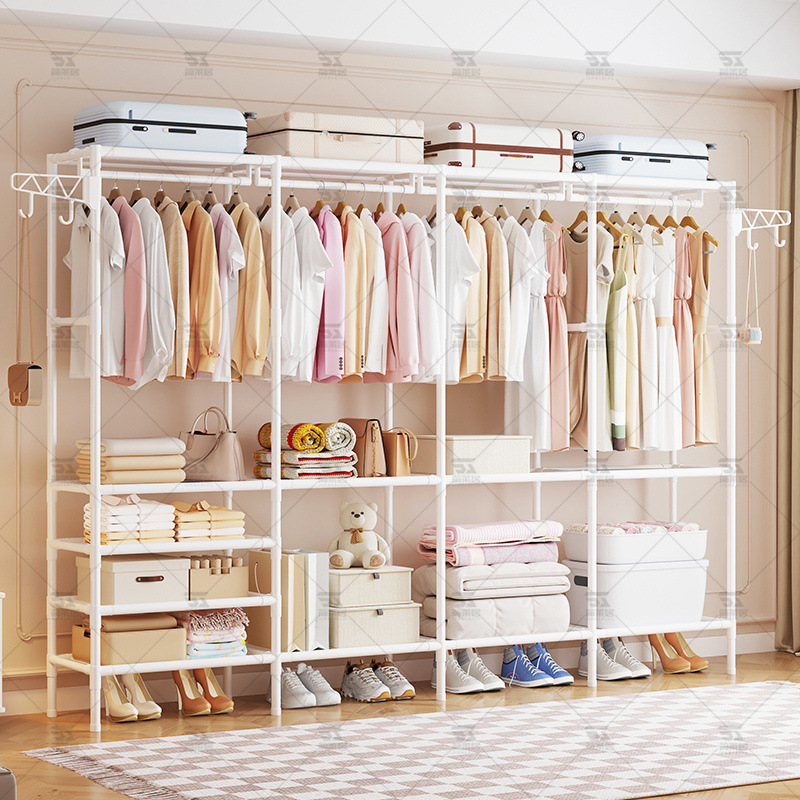 Multifunctional Coat Rack Floor-Standing Multi-Row Simple Clothes Hanger Clothes Drying Rack Bedroom Home Reinforced Fashion Clothes Rack