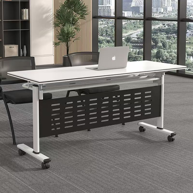 Folding Training Table and Chair Combination, Splicable Flip Table, Mobile Long Table with Wheels, Multi-Functional Office Conference Table