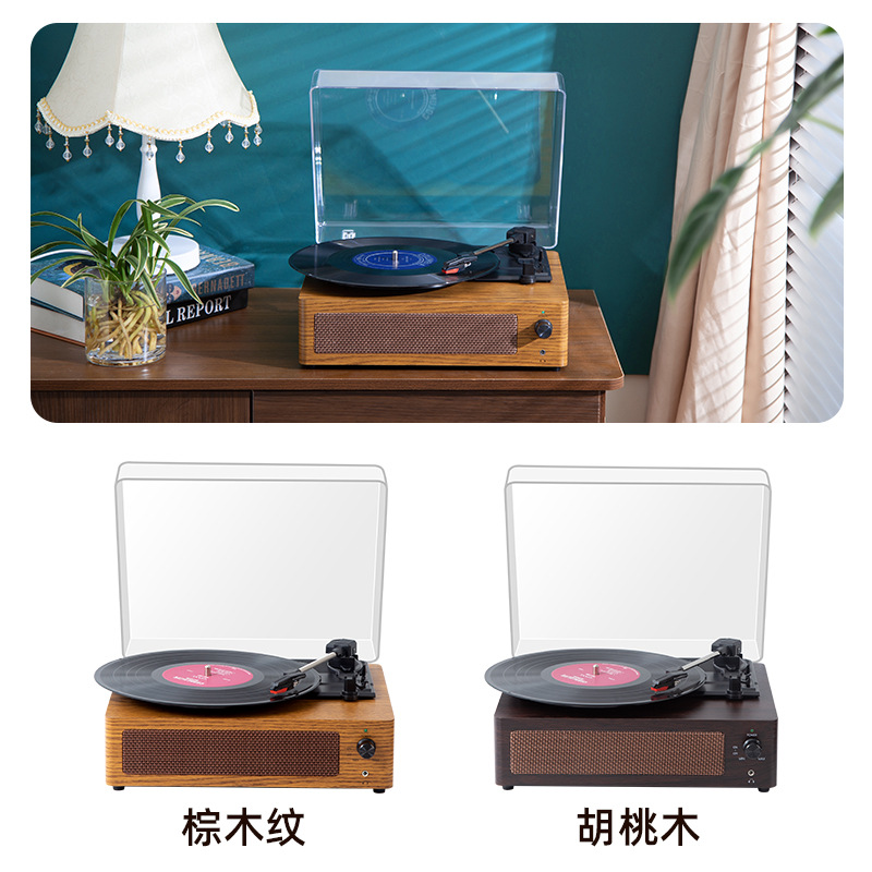 Spot Cross-Border Vinyl Record Player with Cover Dustproof Player Wireless Bluetooth Wooden Retro Gramophone Gift