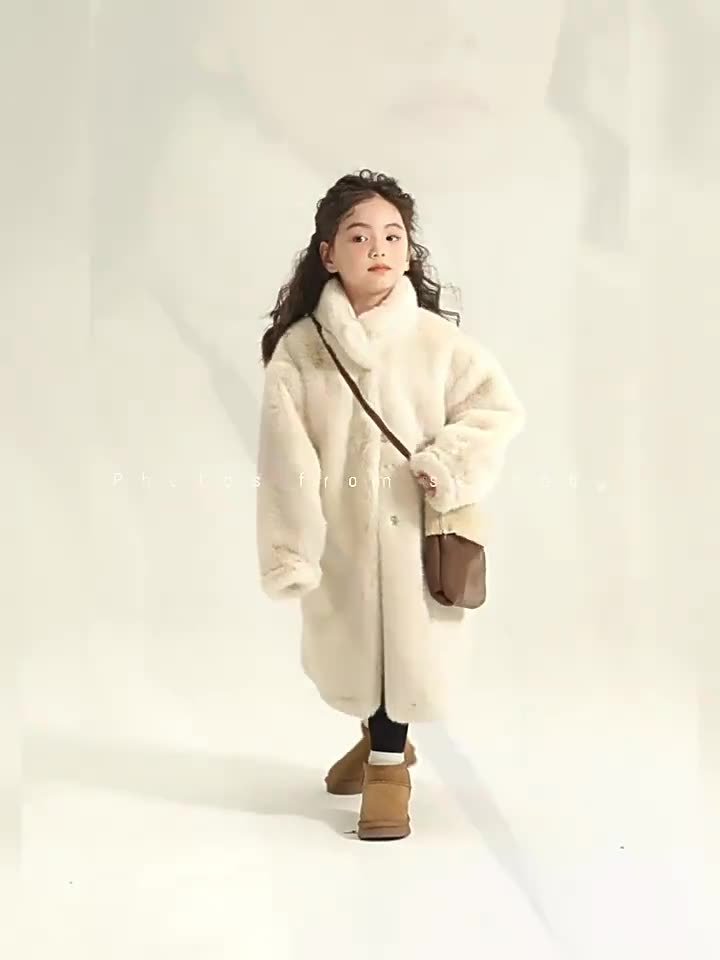 New Style Girls' Faux Mink Coat, Children's Warm Winter Thickened Fur Integrated Coat, Winter Clothing
