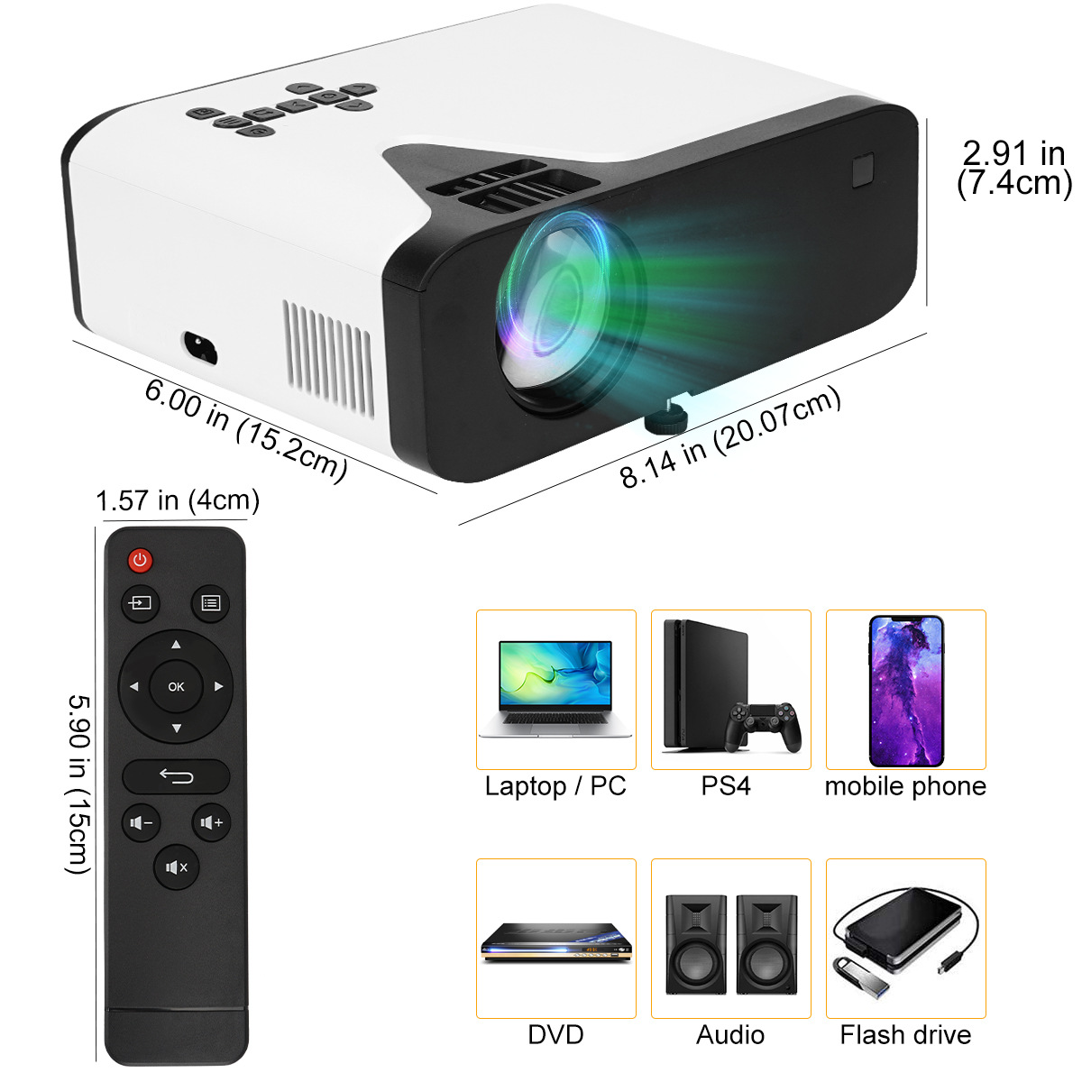 Wireless WIFi mobile phone portable projector wired same screen Home HD 720p office projector