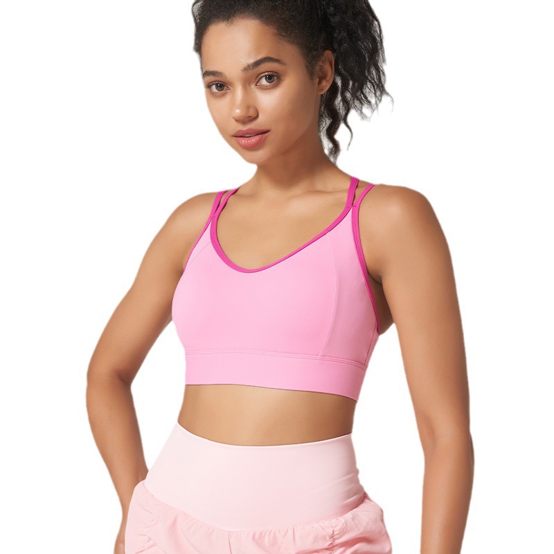 Strappy Outdoor Sports Bra Shockproof Fixed Integrated Beautiful Back Cross-Border New Running Fitness Yoga Women's Bra