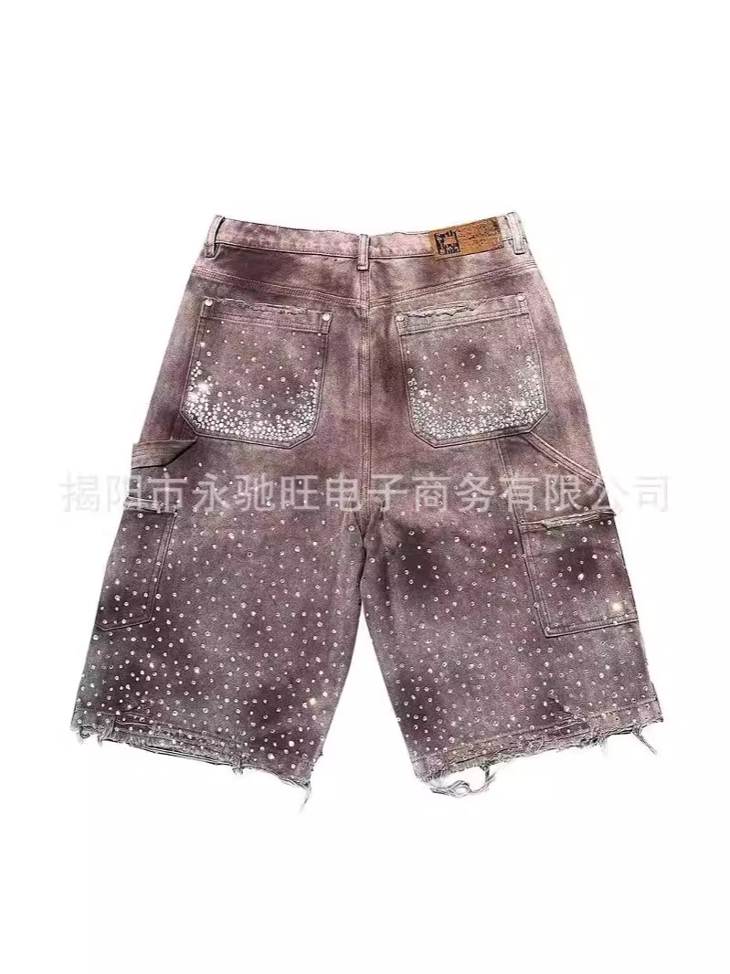 Men's and women's fashion brand 2024 new summer new ripped rough edge Denim shorts straight all-match high street vintage shorts
