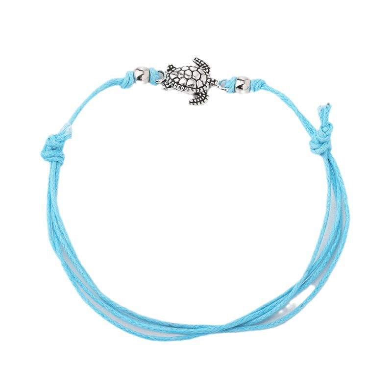Cross-border Explosive Bracelet Jewelry Women's Beach Ancient Silver Three-color Turtle Wax Rope Woven Foot Ornaments Fashion Turtle Foot Chain