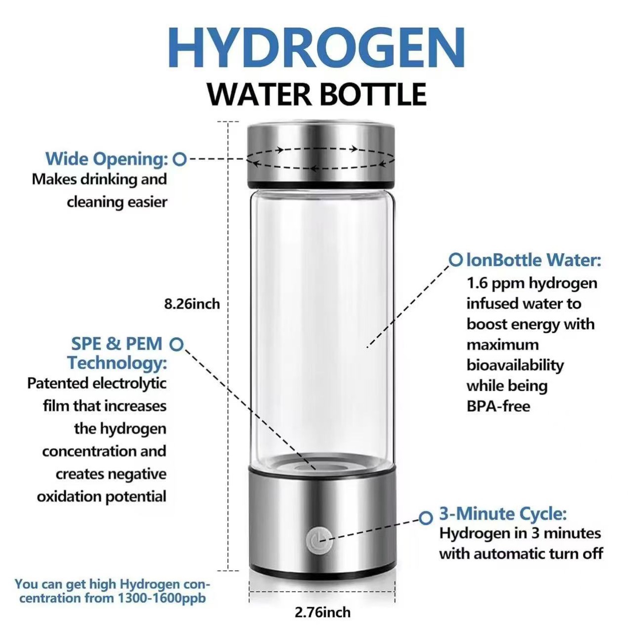 Hydrogen Water Bottle Portable Hydrogen Water Ionizer