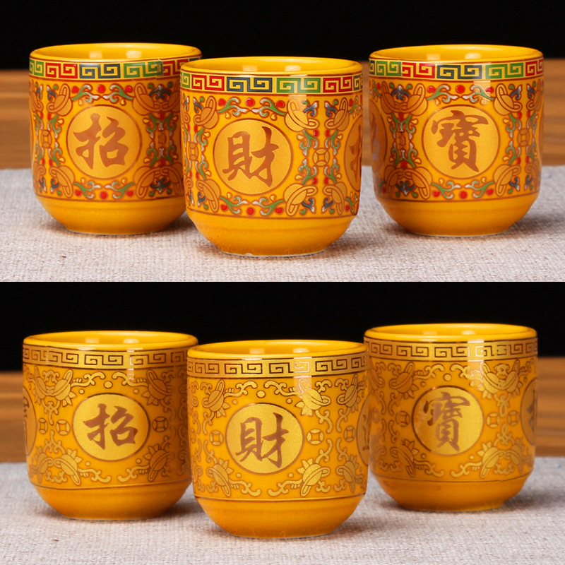 Ceramic Tea Cup Wine Cup Water Supply Cup Buddha Front Cup Guanyin Holy Water Cup Lotus Buddha Hall Home God of Wealth Buddha Supplies