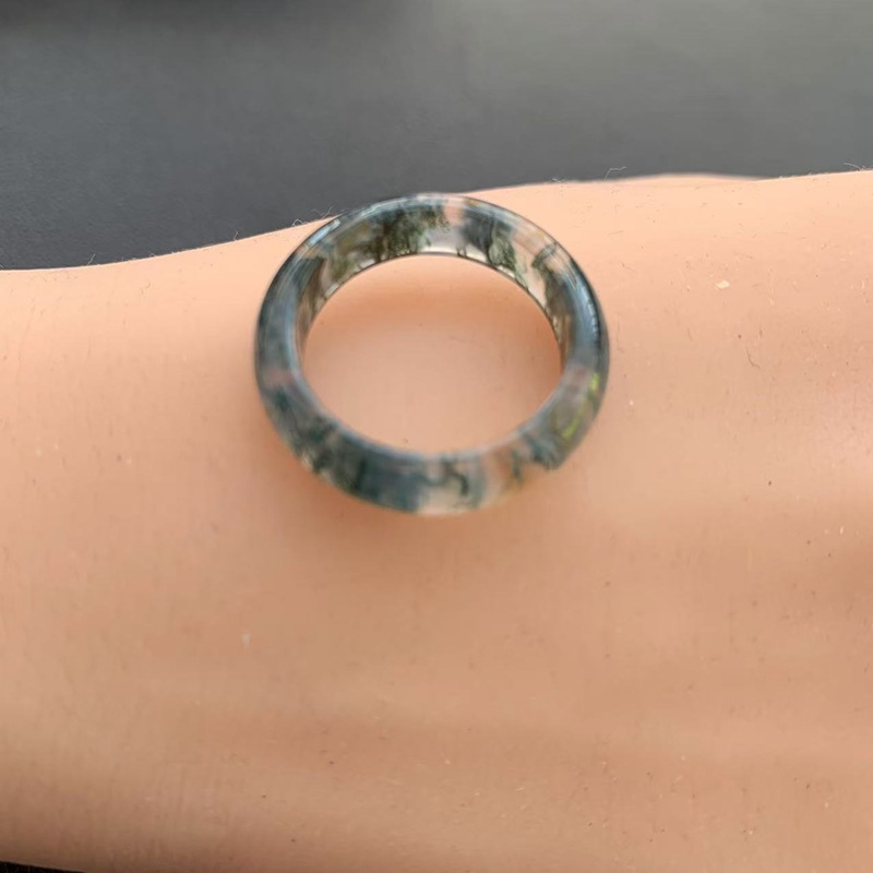 Q3 Natural A Water Grass Agate Ring Chalcedony Ice through Literature Fan Guo Feng Su Circle Finger Running Ring Jade Finger