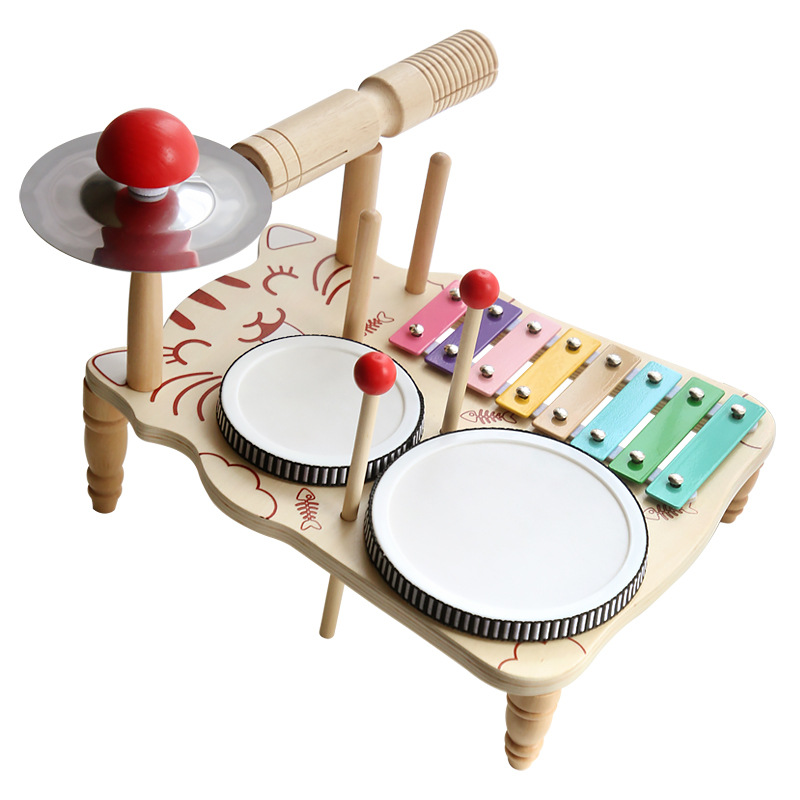 Cross-Border Children's Wooden Orff Musical Percussion Instruments, Drums, Gongs, Baby Hand Drums, Educational Toys