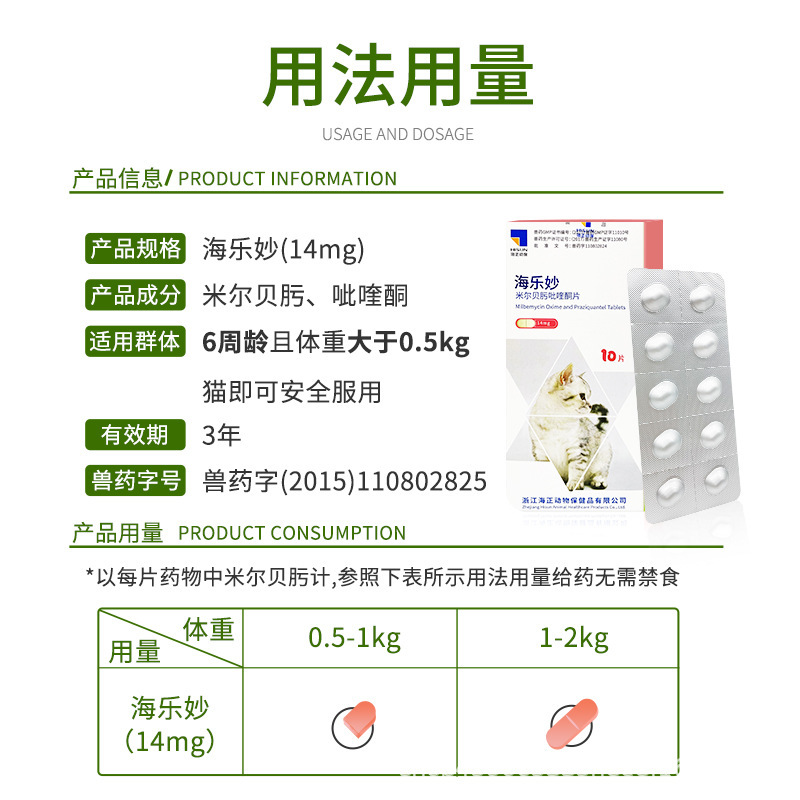 Hailemiao Hailewang Hailepet Deworming Medicine for Cats, Internal Deworming Medicine, Pyroquenone Medicine for Both Internal and External Use