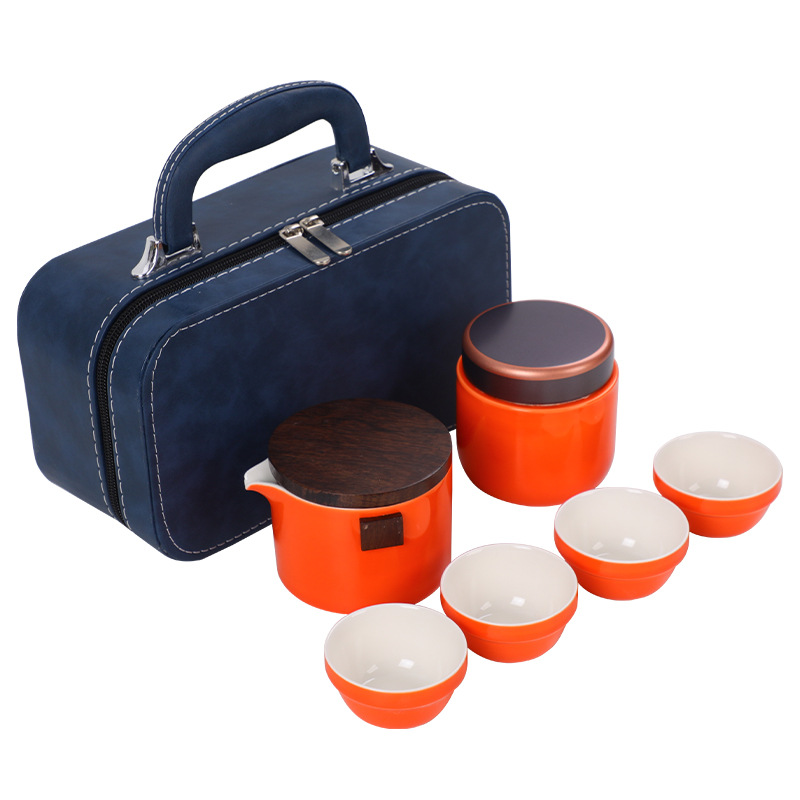 Outdoor Travel Kung Fu Tea Set suit Camping Storage Portable Express Cup Tea Set Bag Simple Business Accompanying Gift