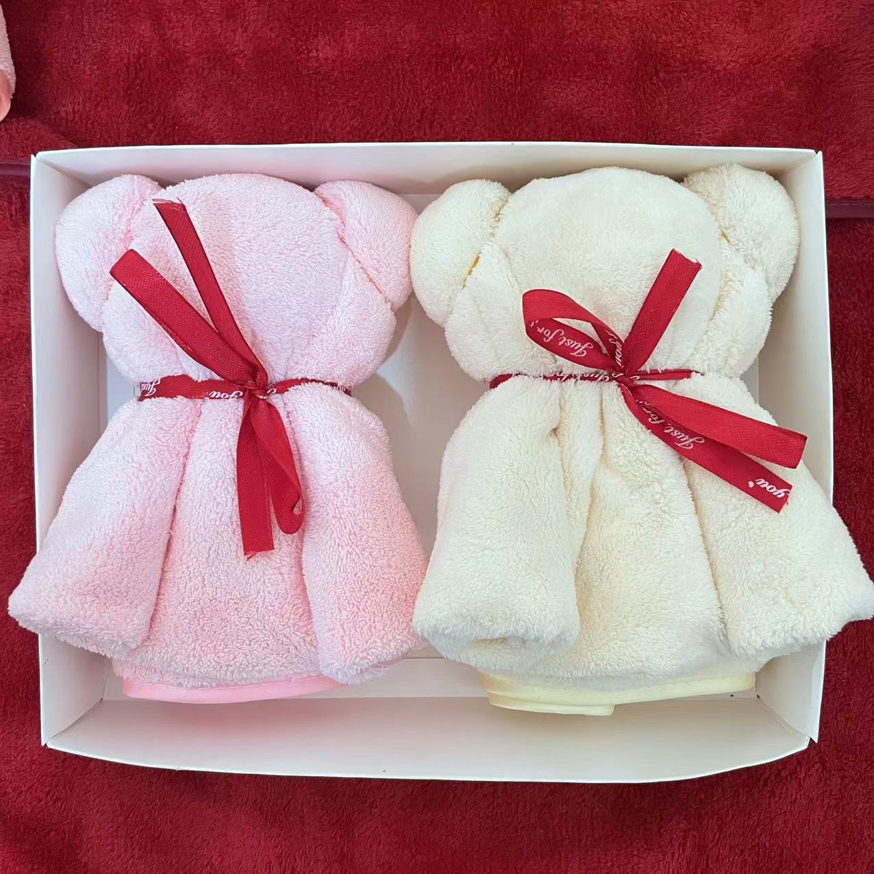 Bear Towel Wholesale Gift Coral Velvet Square Towel Wedding Red Return Gift Holiday Wedding Gift Box Absorbent