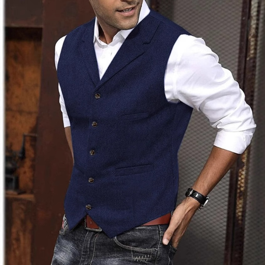 Men's Business Woolen Suit Vest Fashion British Retro Herringbone Vest Boutique Fit Slim Vest 1