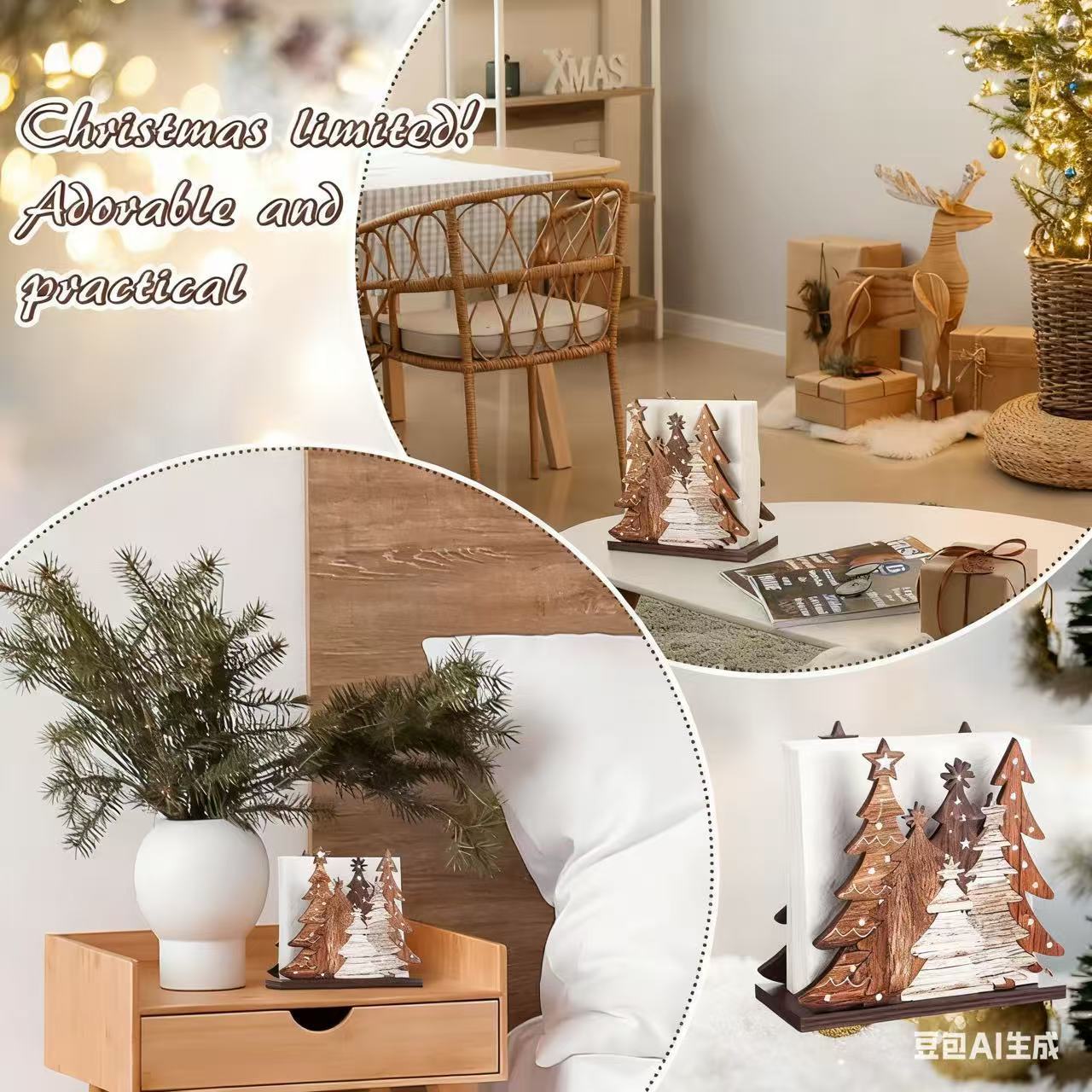 Cross-Border Amazon Best-Selling Wooden Christmas Tree Paper Towel Holder Desktop Stereo Paper Towel Holder Paper Towel Base Napkin Holder