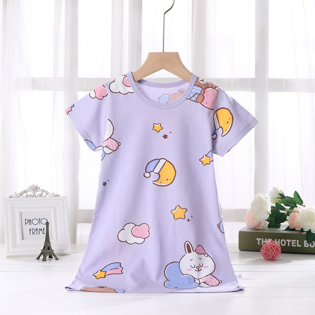 Girls Nightgown Pure Cotton Summer New Style Girls Short-Sleeved Air-Conditioned Clothes Korean Style Thin Home Clothes Kidsren's Pajamas Nightgown