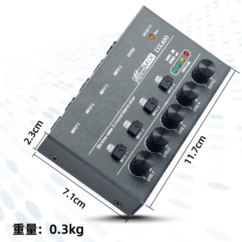 Four-Way Audio Mixer with Mono Stereo Switching Mini Signal Mixer Small Audio