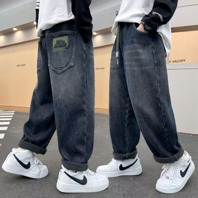 Новые джинсы для мальчиков весна-осень 2024, брюки средней и большой размерности, повседневные свободные прямые