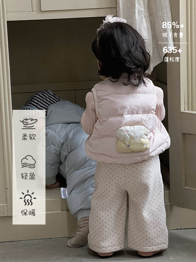 Winter Cartoon down Vest for Girls, Lightweight Outerwear for Baby Girls, 90% White Duck Down, Warm Vest for Young Children, Category a