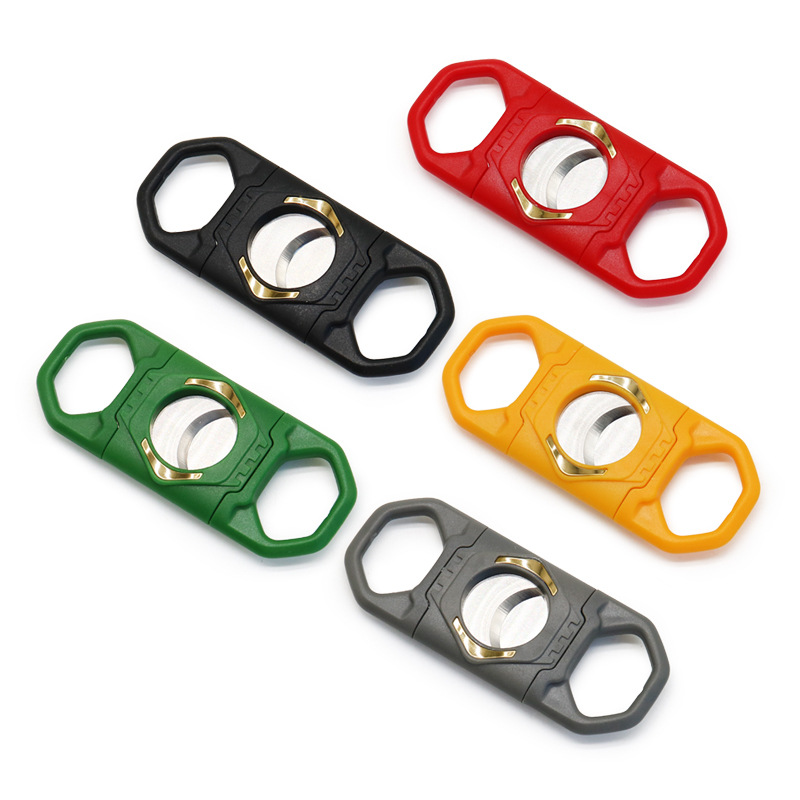 Cross-Border Plastic Outer Shell Stainless Steel Cigar Cutter Thickened Portable Cigar Knife Double-Edged Lightweight Smoking Accessories Cigar Accessories