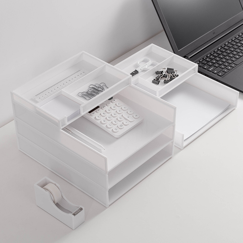 Praise the desktop finishing file rack A4 paper storage multi-layer plastic data basket office stationery holder set