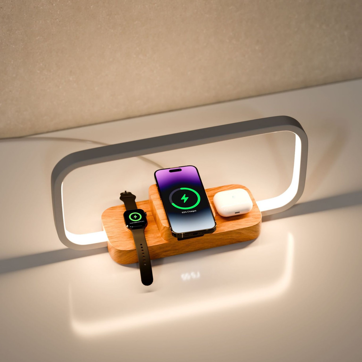 3-in-1 Wireless Charging Led Bedside Lamp with USB Port, Stepless Dimming and Adjustable 5-Color Temperature Desk Lamp