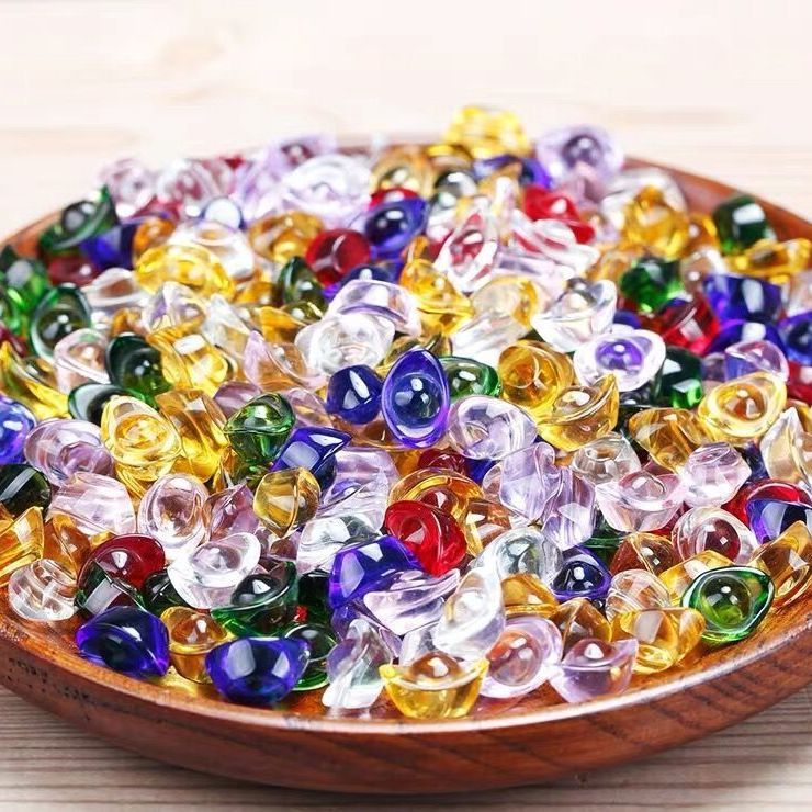 Colorful Crystal Glass Ingot to Attract Wealth, Opening Gift, Seven Gemstones, Small Silver Ingot, Mandala, Buddha's Treasure Bowl