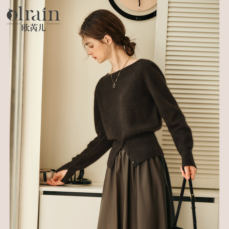 Вязаный пуловер с разрезом на подоле Olrain для женщин, осень 2025