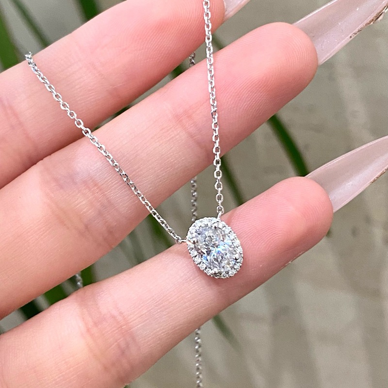 Platinum Cultured Diamond Necklace Oval Surrounding Light Luxury High-End Goddess Day Gift Pt950 Cultured Diamond Pigeon Egg