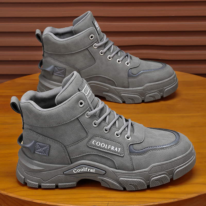 Autumn Men's Shoes New High-top Martin Boots Men's Trendy All-match Thick-soled Non-slip Workwear Shoes Short Boots Casual Labor Protection Shoes