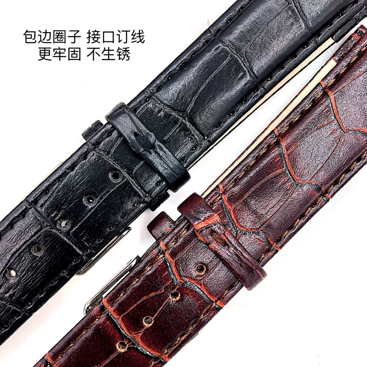 Factory wholesale imitation leather waterproof oblique bamboo pattern strap crocodile pattern leather watch strap 12-22mm in stock