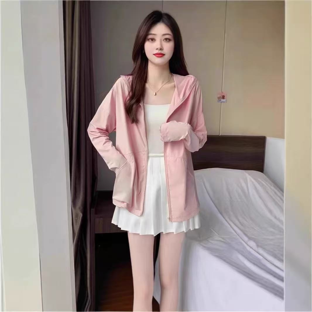 Ice Silk Sun Protection Clothing for Women in Summer, New Korean Style Loose Hooded Cardigan, Driving Sun Protection Clothing Jacket 1