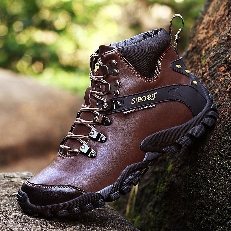 Foreign Trade Export Autumn and Winter Genuine Leather Hiking Shoes Men's Outdoor Shoes Travel Shoes High-Top Hiking Shoes Waterproof Non-Slip Hiking Shoes