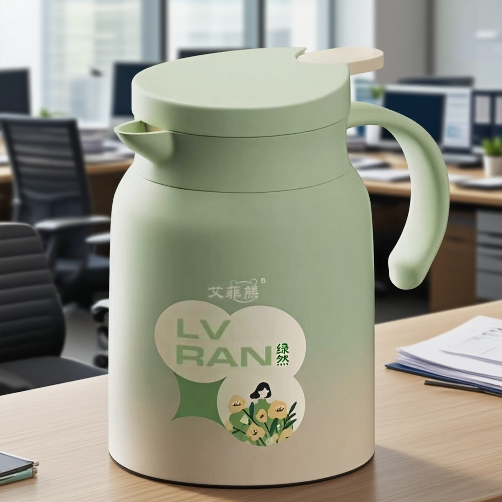 Effie Bear Intelligent Temperature Display Pot Set Large Capacity Green Coffee Cup Pot Two-Piece Set 316 Stainless Steel Stewed Teapot